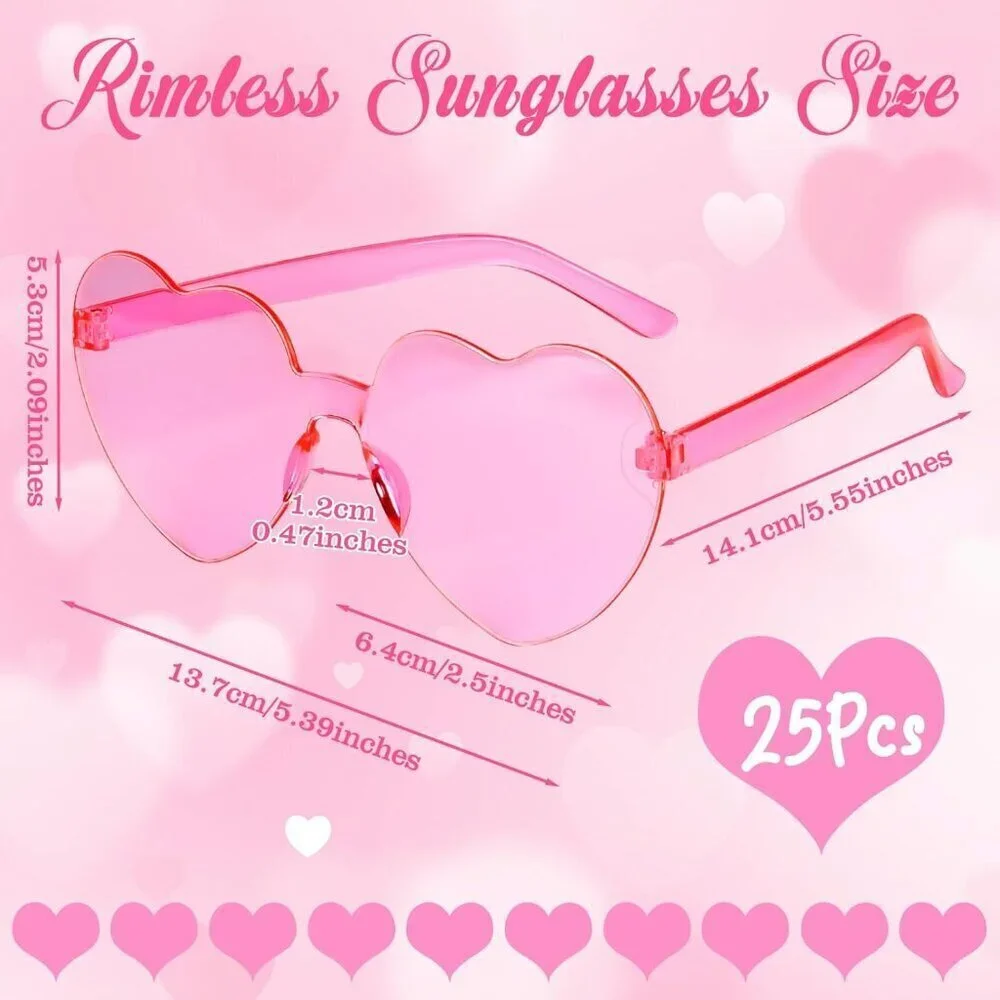 Heart Sunglasses Women Bulk Pink Rimless Candy Color Party Favors for Events